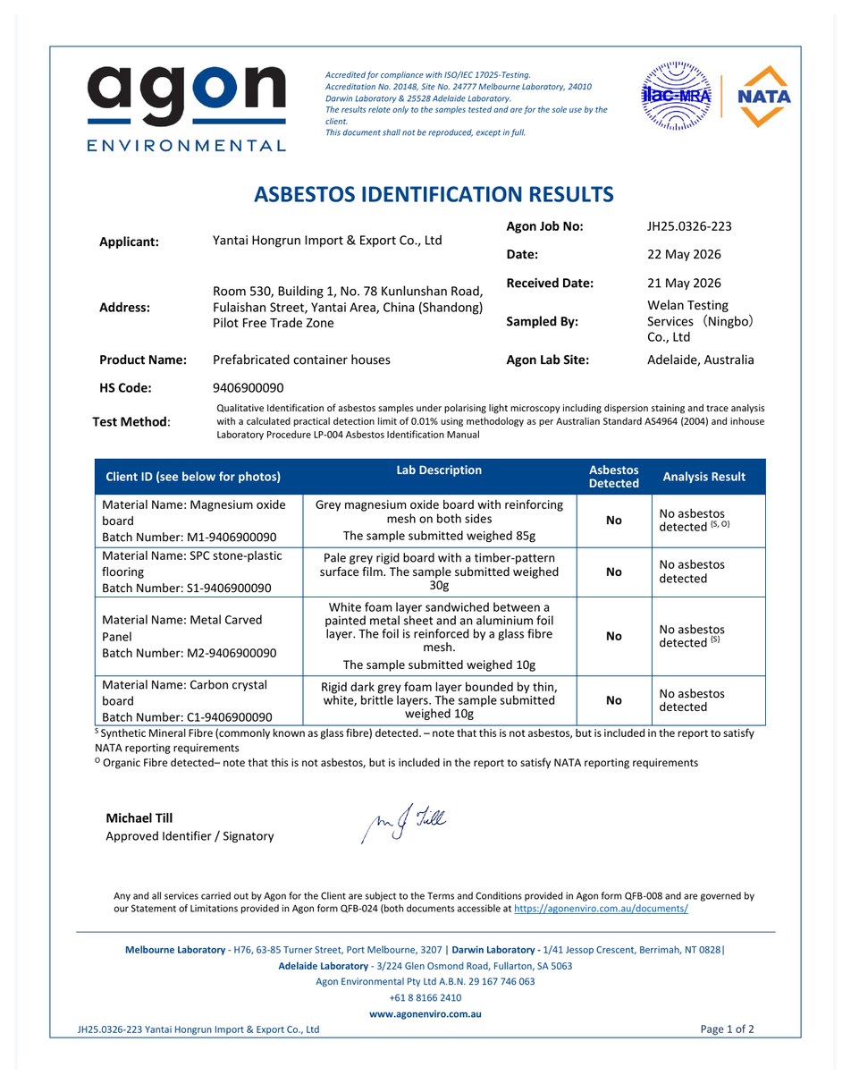 Yantai Hongrun Compliance Report
