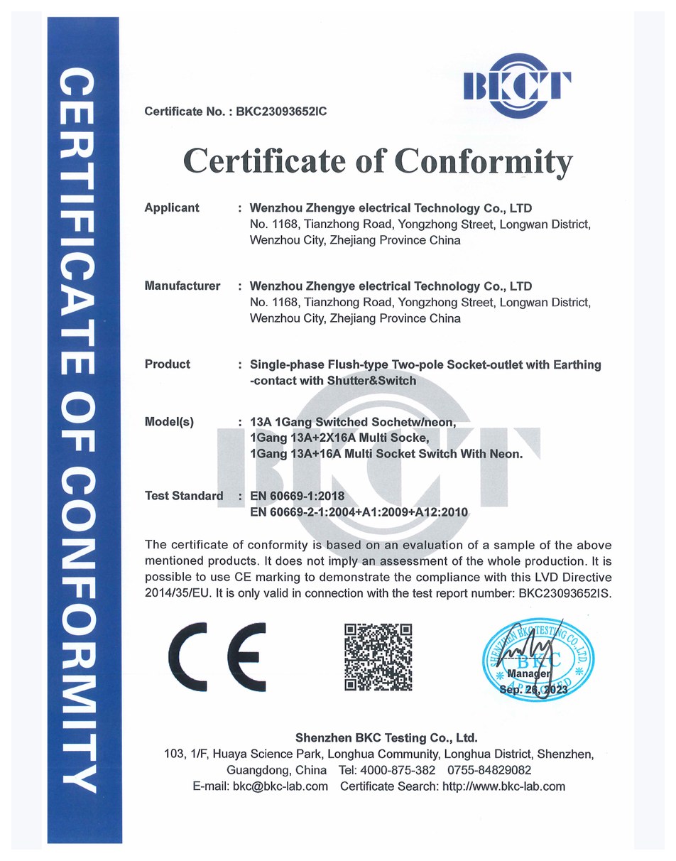 Socket Outlet LVD Certificate