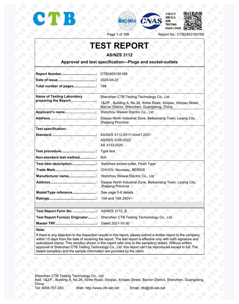 AS/NZS Switch Socket Test Report